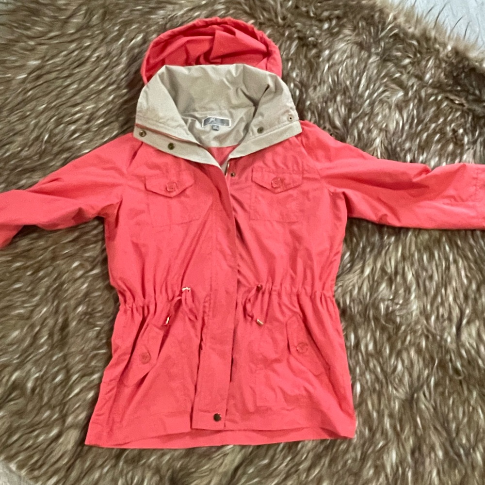JM Collection Coral and Beige Hooded Light Jacket